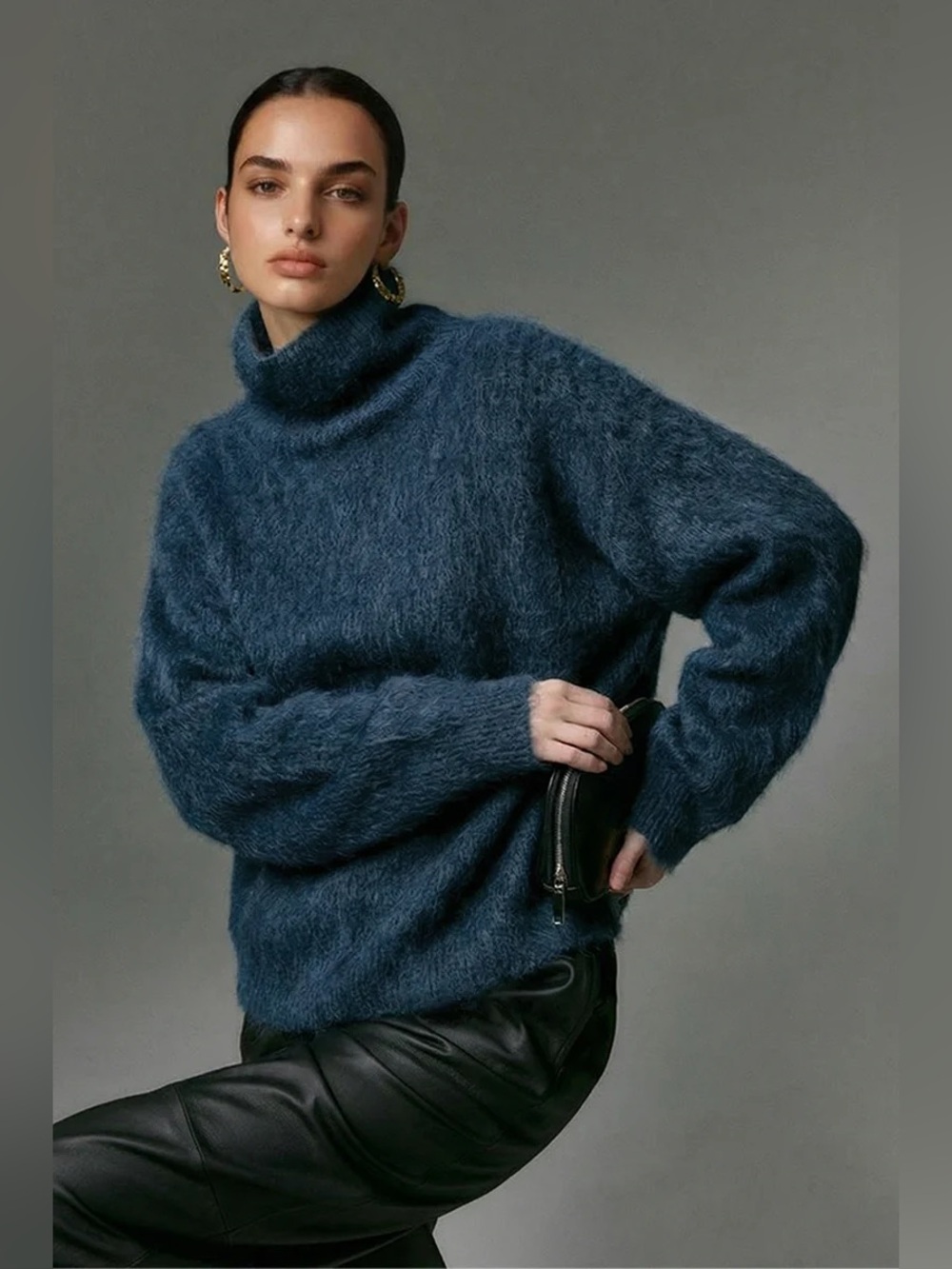 FRAME SIZE S~TURTLENECK MOHAIR WOOL BLEND INDIGO NAVY BLUE COZY WOMEN’S SWEATER